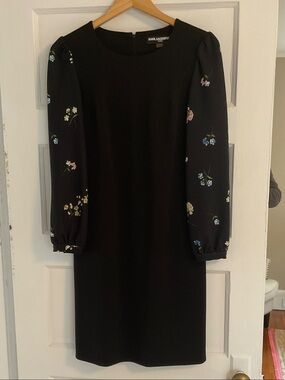 Karl Lagerfeld Black Dress with Floral Puff Sleeves size 2